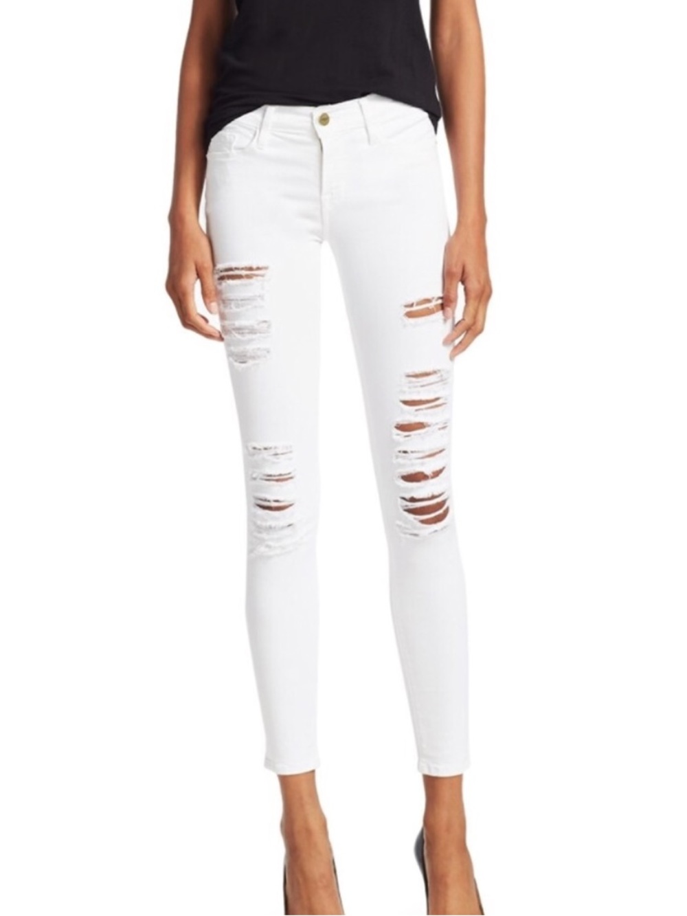 FRAME White Ripped Skinny Jeans - Women